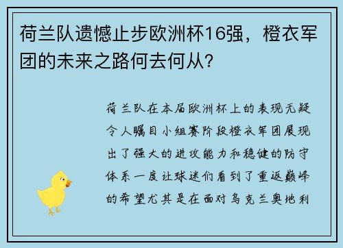 荷兰队遗憾止步欧洲杯16强，橙衣军团的未来之路何去何从？