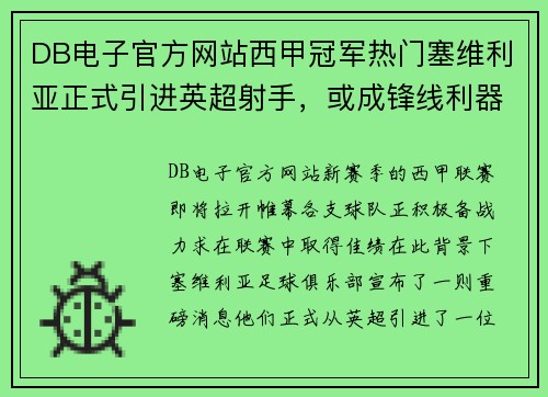 DB电子官方网站西甲冠军热门塞维利亚正式引进英超射手，或成锋线利器 - 副本